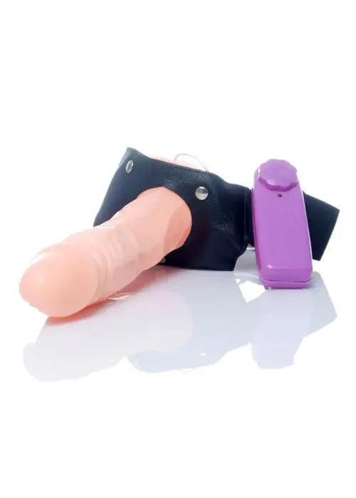 Proteza-Hollow Adrian vibrējošs strap-on dildo – 20 cm (8″) – Melns Foto 3