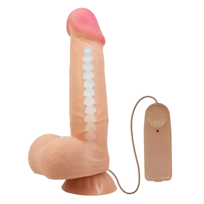 BAILE Sliding Skin reālistisks vibrējošs dildo ar piesūcekni – 21.6 cm (8.5″) – miesas krāsa Foto 2