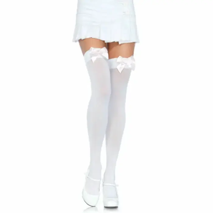 Leg Avenue чулки до бедра бело-розовые с декором в виде банта – One Size