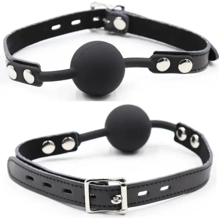 Ohmama Silicone Ball Gag with Adjustable Leather Strap & Padlock, 4 cm