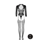 Mesh Bodysuit with Long Sleeves and Short Turtleneck - OS - Black Photo