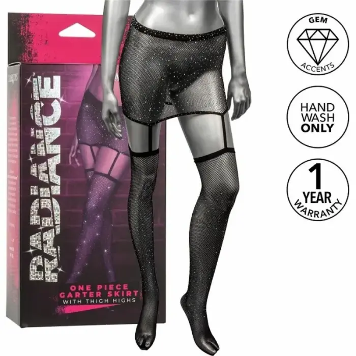 CalExotics Radiance Garter Skirt with Rhinestone Thigh Highs – Black – One Size