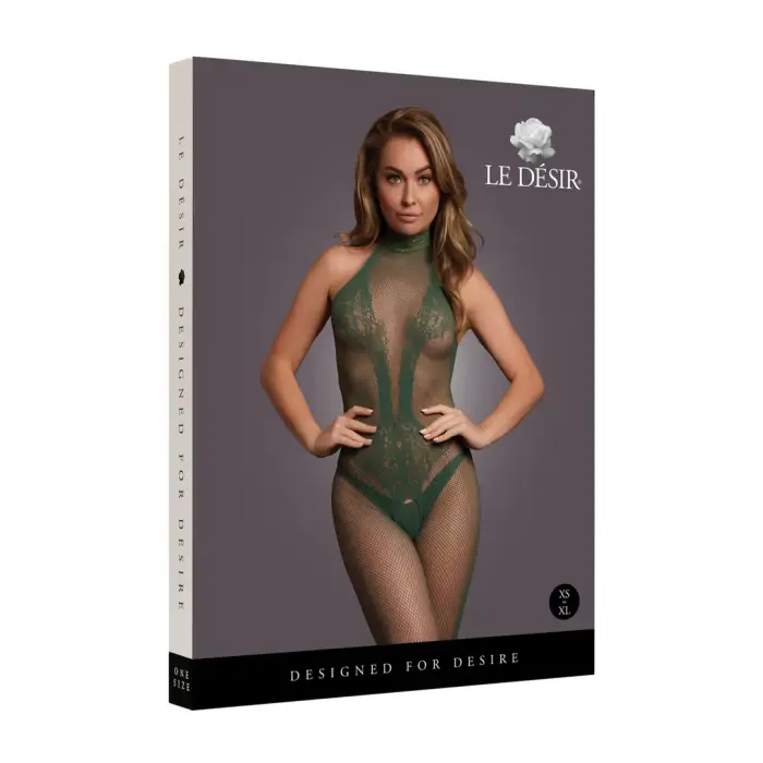 Сетчатое боди с кружевным узором и открытой промежностью – One Size