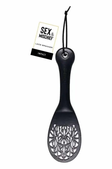 Sportsheets Sex and Mischief Lace Spanker – faux leather paddle with lace cutout – 33 cm
