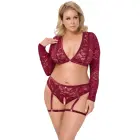 Cottelli CURVES Red Lace Velvet Top & Suspender Briefs Set – XL — Photo 2