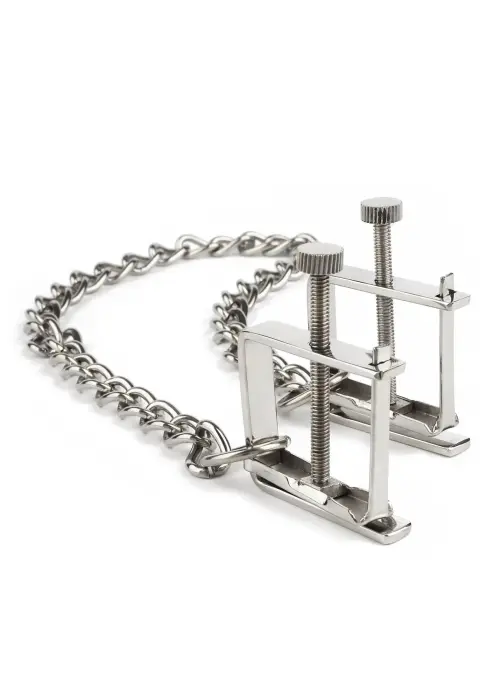 Mr. Steel Press Nipple Clamps With Chain – Silver