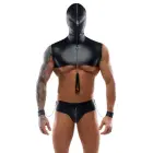 Svenjoyment Bondage vyriškas rinkinys – trumpas topas su gobtuvu, tanga, pavadėlis, 2 antrankiai – juodas – 2XL — Nuotrauka 2