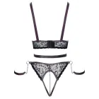 Cottelli BONDAGE avatud pitsist ja kunstnahast komplekt avatud korvidega topi ja avatud jalgevahega aluspükstega – tumelilla / must – XL — Foto 11