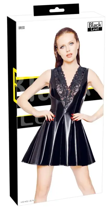 Black Level vinila kleita ar mežģīnēm – melna – XL