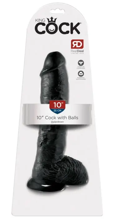 King Cock realistiškas dildo su sėklidėmis ir siurbtuku – 25.4 cm (10″) – juodas