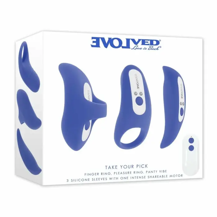 EVOLVED TAKE YOUR PICK dažādformu silikona bullet komplekts – bullet vibratora komplekts – silikons – 3 uzgaļi – ūdensizturīgs