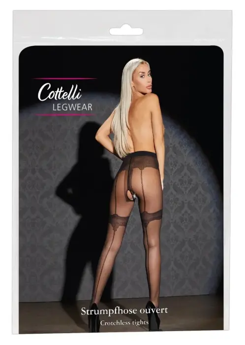 Cottelli LEGWEAR колготки с открытой промежностью и подвязками – чёрные – Size 4