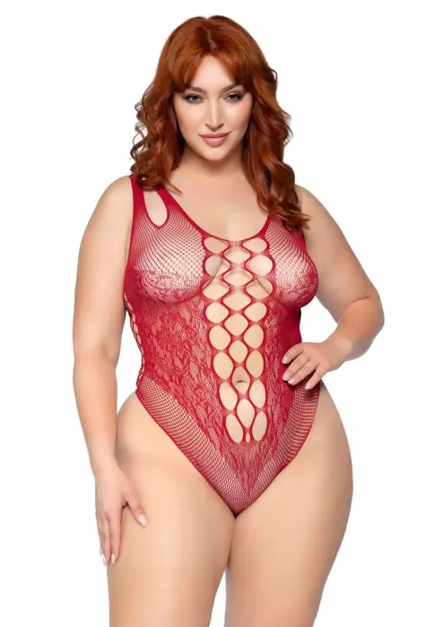 Plus Seamless Bodysuit with Shoulder Straps – Red – 1X/2X