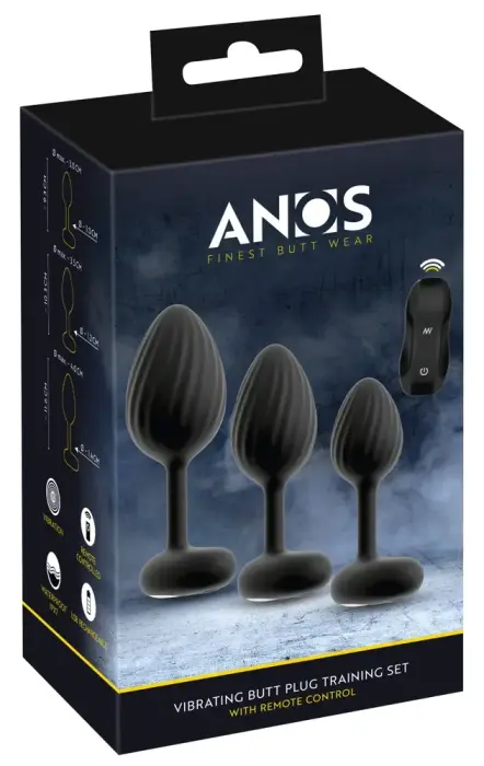 ANOS Vibrating Butt Plug Set – S, M, L – Black