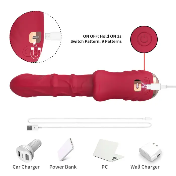 Dick Red 9 vibrācijas funkcija vibrators – 21.7 cm (8.5″) – sarkans Foto 4