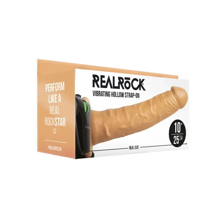 RealRock вибрирующий полый страпон-вибратор – 24.5 cm (10″) – телесный