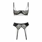 Gush Christine – 3-osaline pitsilingerie komplekt – 1/4 tassiga rinnahoidja, tanga ja sukahoidja – must – M — Foto 6