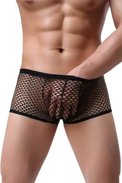 Paris Hollywood Men's Fishnet Boxer Shorts – Black – S/M