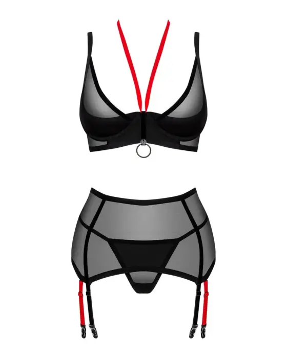 OBS komplekt – Punane kaelarihmadega rinnahoidja, sukahoidja ja stringid – Pesukomplekt – Must/Punane – XL/2XL Photo