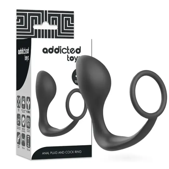 Addicted Toys – silicone anal plug with flexible support ring – black