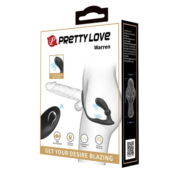 PRETTY LOVE - Warren вибрирующее кольцо для члена и анальная пробка – черный