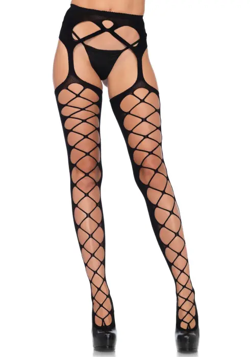 Leg Avenue сетчатые чулки с поясом – чёрные – One Size