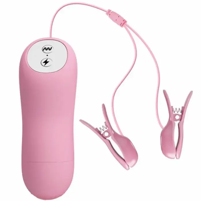 Baile Romantic Wave – adjustable vibrating nipple clamps with electro-stimulation – black