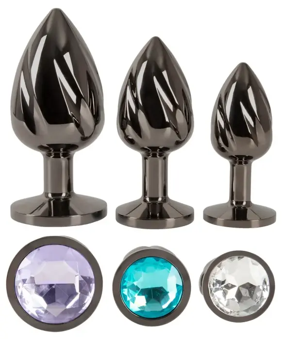 ANOS Metal Butt Plug Set Diamo – 7 - 10 cm – Clear Photo