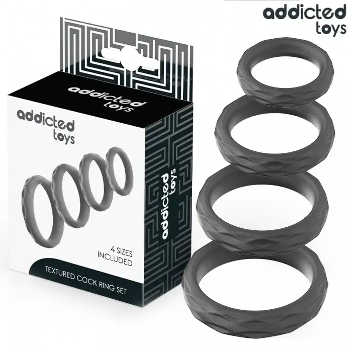 Addicted Toys комплект силиконовых текстурированных колец для члена – 4 гибких размера – черный