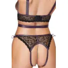 Cottelli BONDAGE avatud pitsist ja kunstnahast komplekt avatud korvidega topi ja avatud jalgevahega aluspükstega – tumelilla / must – XL — Foto 9