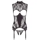 Strapshemd Lace Basque with Open Cups, Rhinestone Ring, Adjustable Straps and Crotchless Thong – Red – L — Photo 15