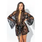 Christine Graceful – mežģīņu kimono halāts ar jostu un tangu – melns – S/M — Foto 9
