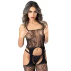 Floral Suspender Bodysuit – Black – One Size — Photo 3