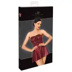 Noir Handmade – корсетное мини-платье без бретелей с флокированным powernet и юбкой wetlook – бордовое – M — Фото 1