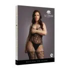 Mesh Bodysuit with Lace Pattern and Shredded Straps – Black – Plus Size — Photo 1