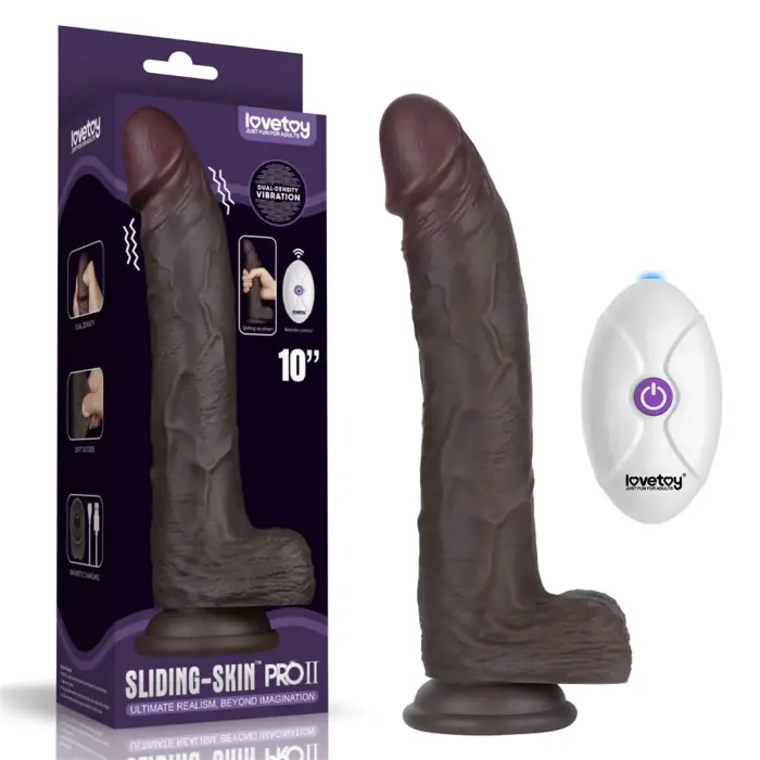 LoveToy Sliding Skin Pro II – вибрирующий силиконовый дилдо – 10" – 10 режимов