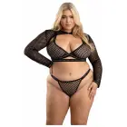 Fantasy Lingerie Barbed Wire – 3-piece fishnet bralette, long sleeve shrug and panty set with metallic barbed wire elastic – black – size QS — Photo 2