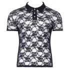 Svenjoyment Herren Shirt – meeste läbipaistev lillelisest pitsist polostiilis särk – must – XL — Foto 7