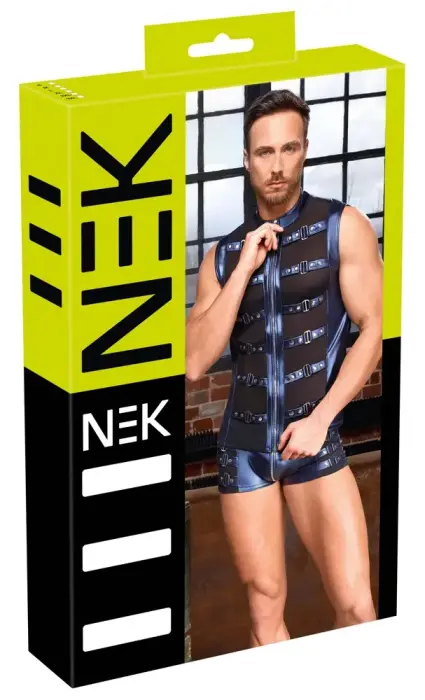 NEK Metallic Shirt with Studs and Mesh Inserts – Blue – M
