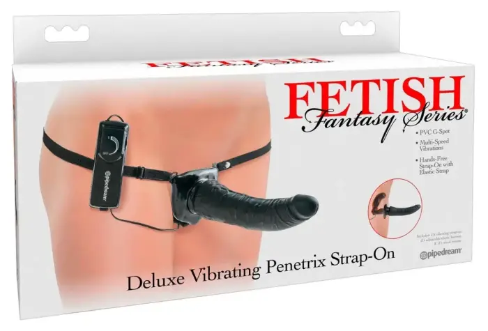FFS Deluxe Penetrix divpusējs vibrējošs strap-on sistēma – 19 cm (7.5″) – melns