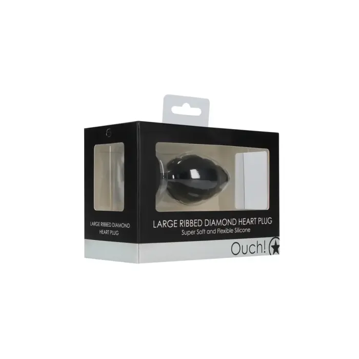 Ribbed Diamond Heart Anal Plug – L – Black
