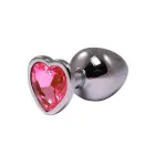 Small Heart-Shaped Butt Plug with Pink Crystal – 7 cm – Silver — Photo 1