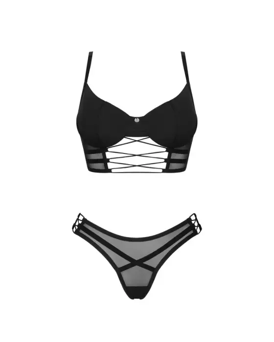 Obsessive Roxelia apakšveļas komplekts – caurspīdīgs tills un elastīgs materiāls – melns – XL/2XL Foto 3