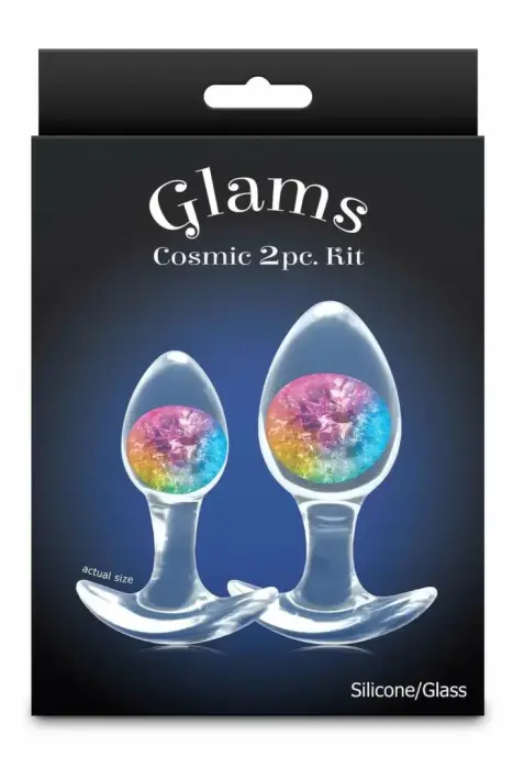 Cosmic Glams 2-Piece Kit – liquid silicone anal trainer set with sparkling glass marble – rainbow