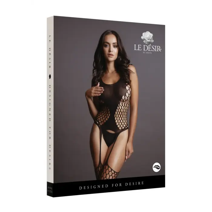 Fence сетчатое боди с подвязками – чёрное – One size