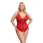 Cottelli CURVES Transparent Crotchless Bodysuit with Adjustable Straps – Red – XL — Photo 2