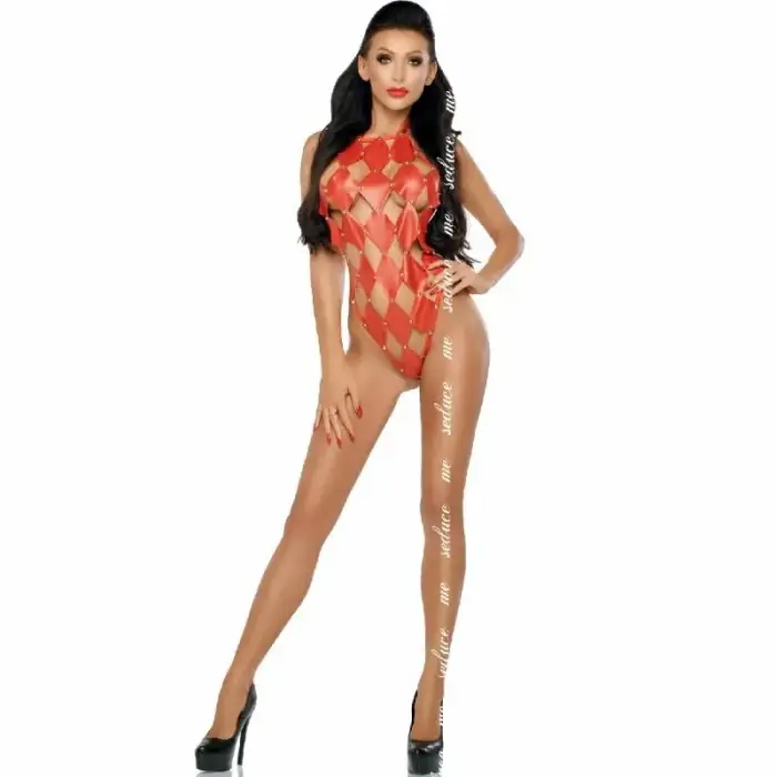 Me-Seduce Gwen Teddy Red S/M – Diamond Pattern Bodysuit