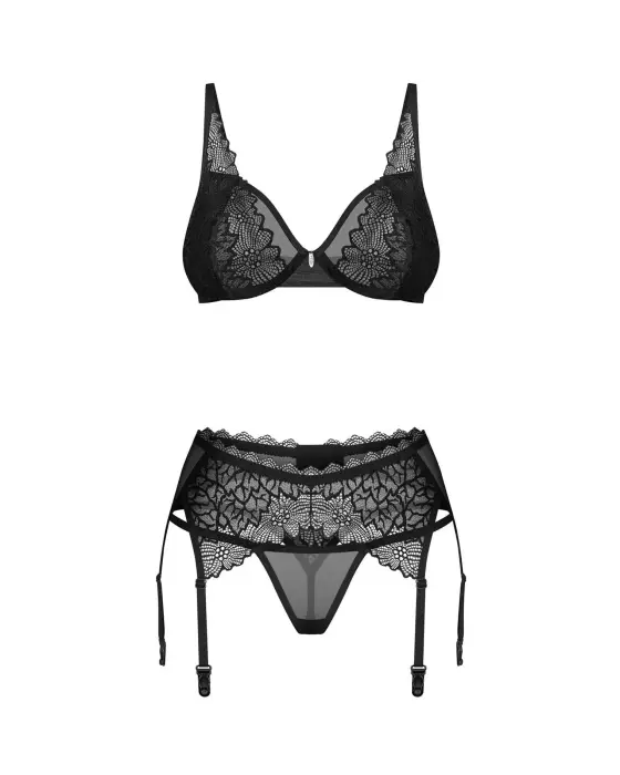 Deina More elegants mežģīņu un tīkliņa 3-daļīgs apakšveļas komplekts – L/XL