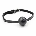 OHMAMA Fetish regulējams bumbiņas knevelis ar atverēm 4.5 cm melns — Foto 4