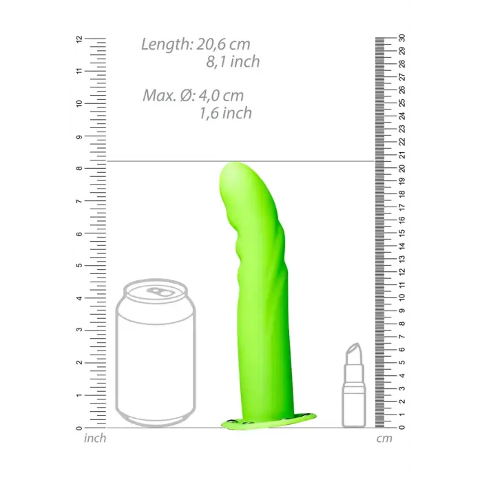 Spīd tumsā teksturēts izliekts dobs strap-on – neona zaļš Foto 8